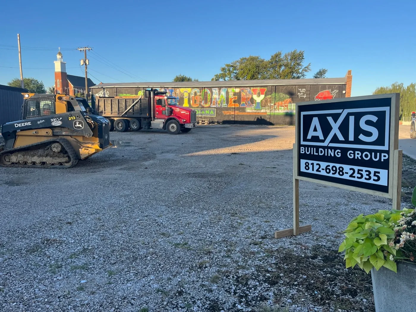 AXIS Building Group job site sign in Montgomery, Indiana